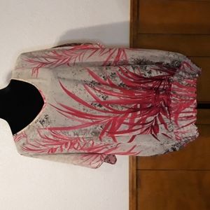 Pink Tropical‎ Sheer Cold Shoulder Top